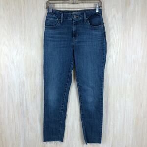 Levi’s 721 High Rise Skinny Fray Hem Ankle Dark Wash Stretch Denim Jeans 28